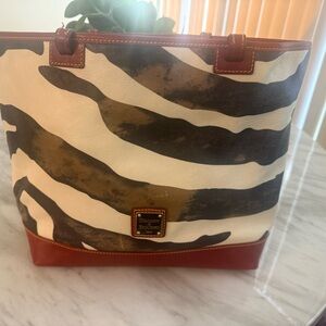 Dooney & Bourke Zebra-Print Leather Tote - White and Brown with Red Trim